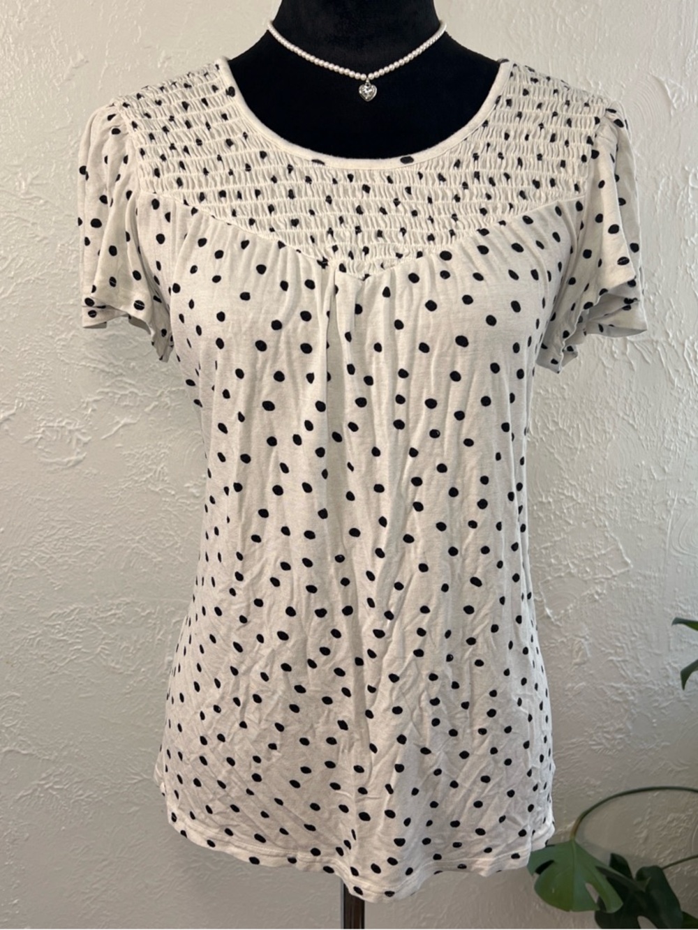 Maurices White Short Sleeve Polka Dot Top